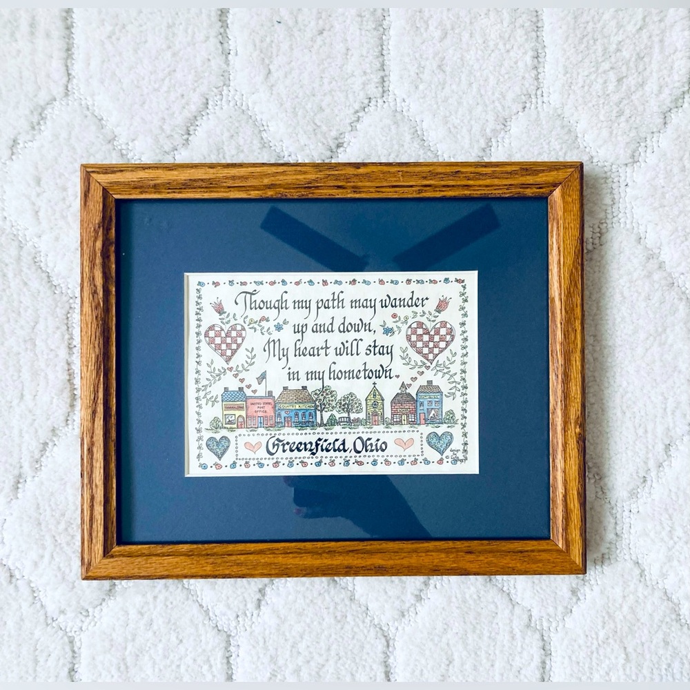 Creative Calligraphy framed art “Hometown “ made in USA wall hanging decor